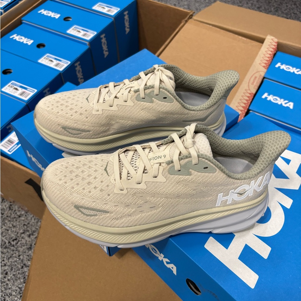 Men's HOKA Clifton9  - Color: Oat Milk / Barley - NEW IN BOX - Picture 2 of 12